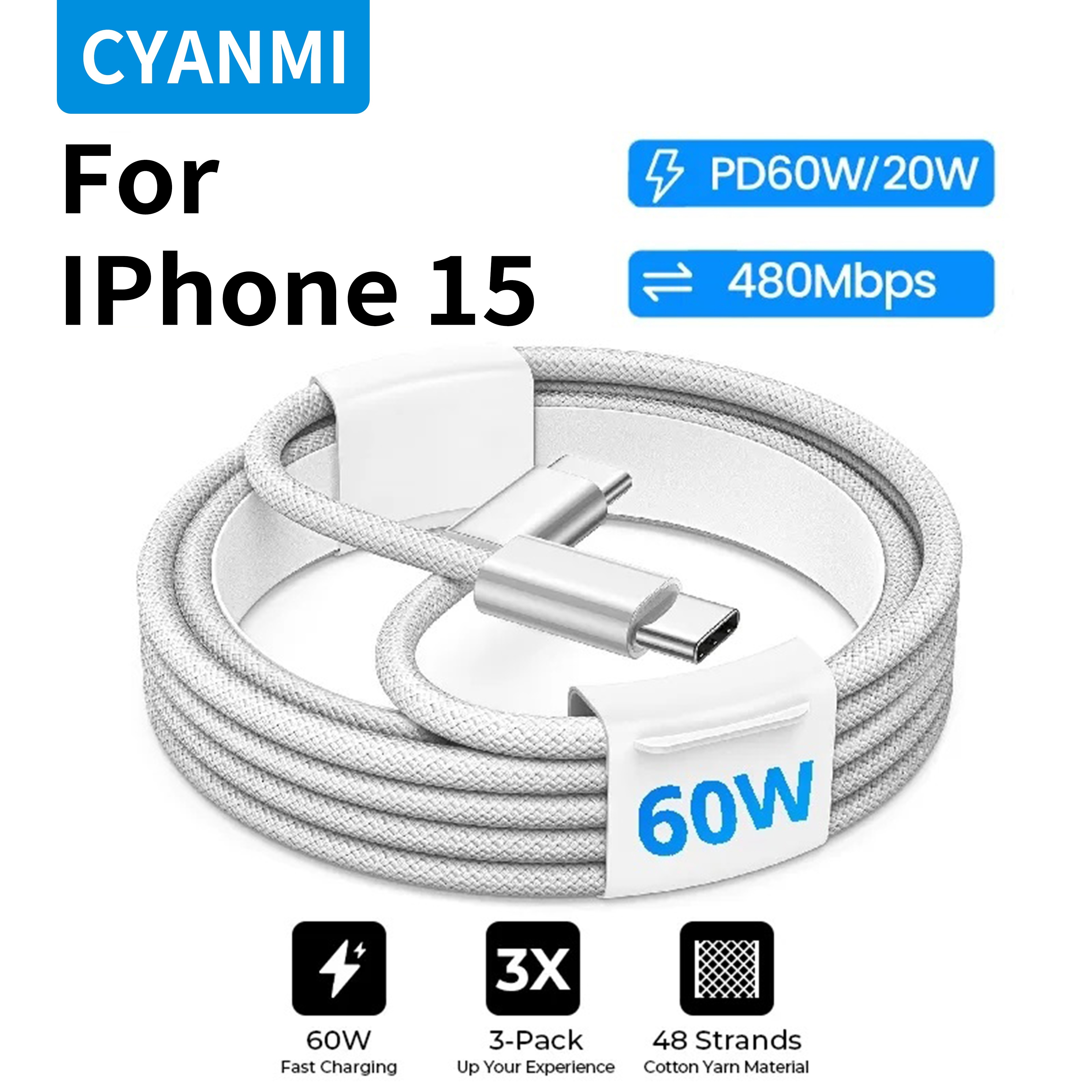 Pd Fast Charging Usb Type C To Type C Cable For Iphone 15 - Temu