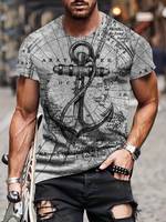 PLUS SIZE Men's 3D Anchor Graphic Print T-shirt For Summer, Street Style Short-sleeve Tees Tops For Big & Tall Guys