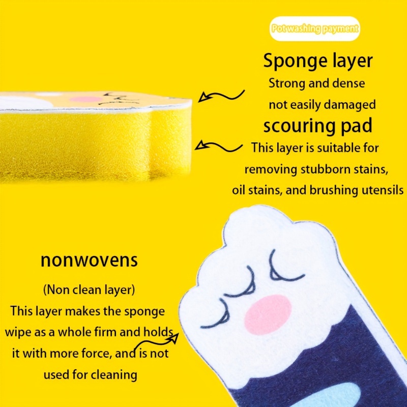 3PCS Kitchen Scrub Sponge Cute Cat Paw Shape Non-Scratch Dishwashing Sponge  Heavy Duty Scrub Pad for Cleaning Dish Scrubber