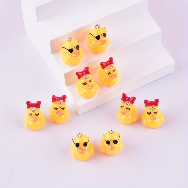 Image of 10pcs Cartoon Duck Bow Glasses Duck Resin Cartoon Animal Duck Charms For Diy Pendant Earrings Necklace Jewelry Accessories
