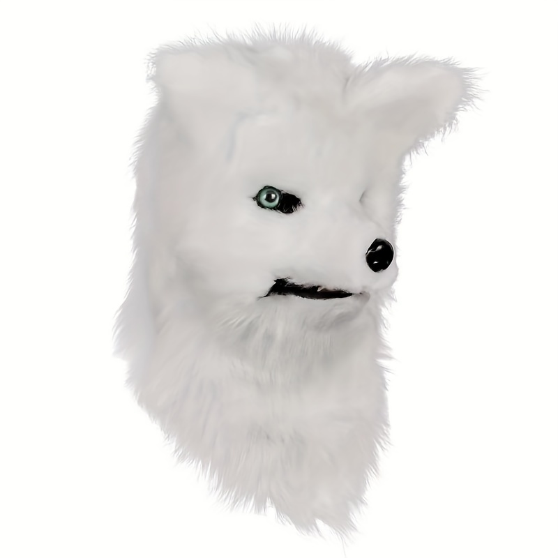 White Fox Mask Plush Headgear Realistic Latex Animal Mask - Temu