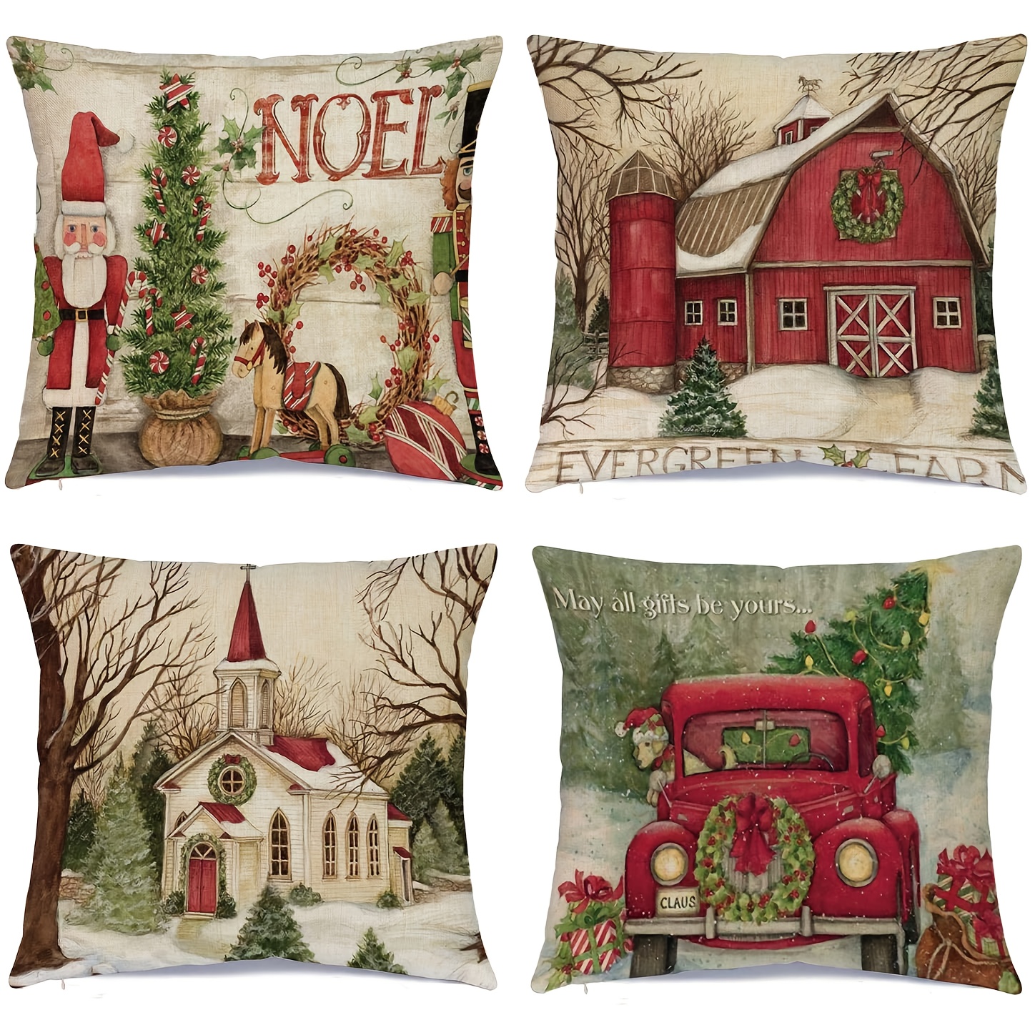 4pcs/set Christmas Linen Blend Throw Pillow Case, Square Cushion Case,  Decorative Pillow Cover For Living Room Bedroom Couch Sofa, Home Decor Room  Dec