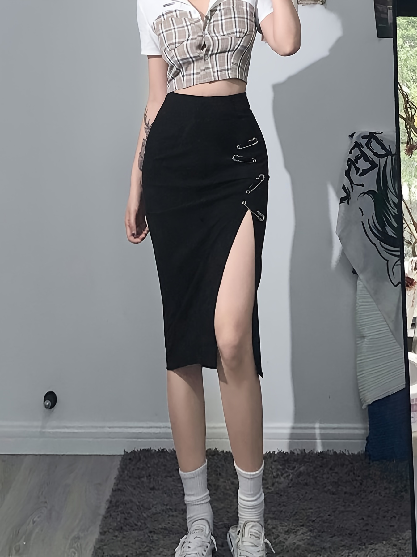 Y2k Sexy Black Split Skirt Fashion High Waist Skirt Casual Temu