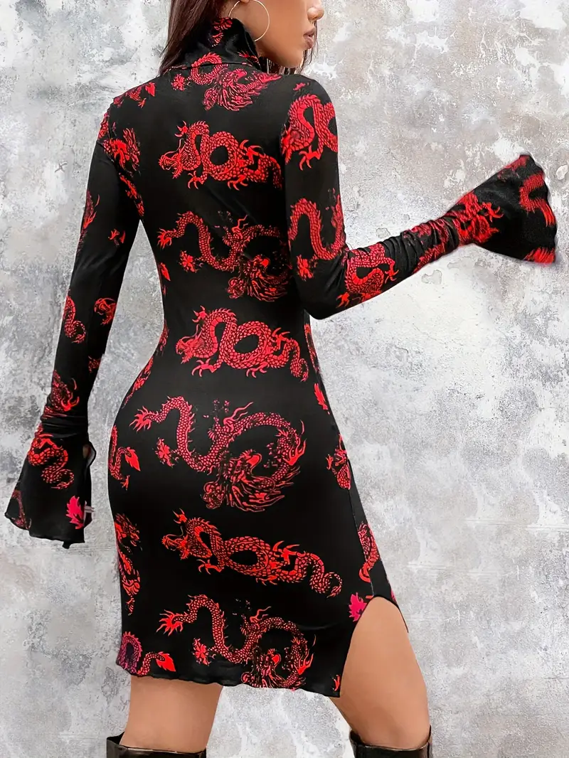 red dragon print dress Charlie Holiday Paradiso - Red Satin Dress - Dragon Print Dress