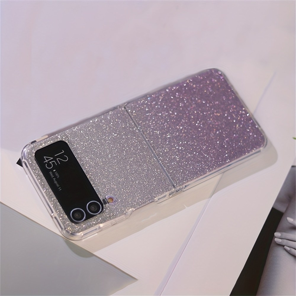 

Luxury Gradient Purple Glitter Transparent Phone Case For Samsung Galaxy Z Flip 3 4 Z Flip3 Zflip4 5g Clear Hard Shockproof Cover
