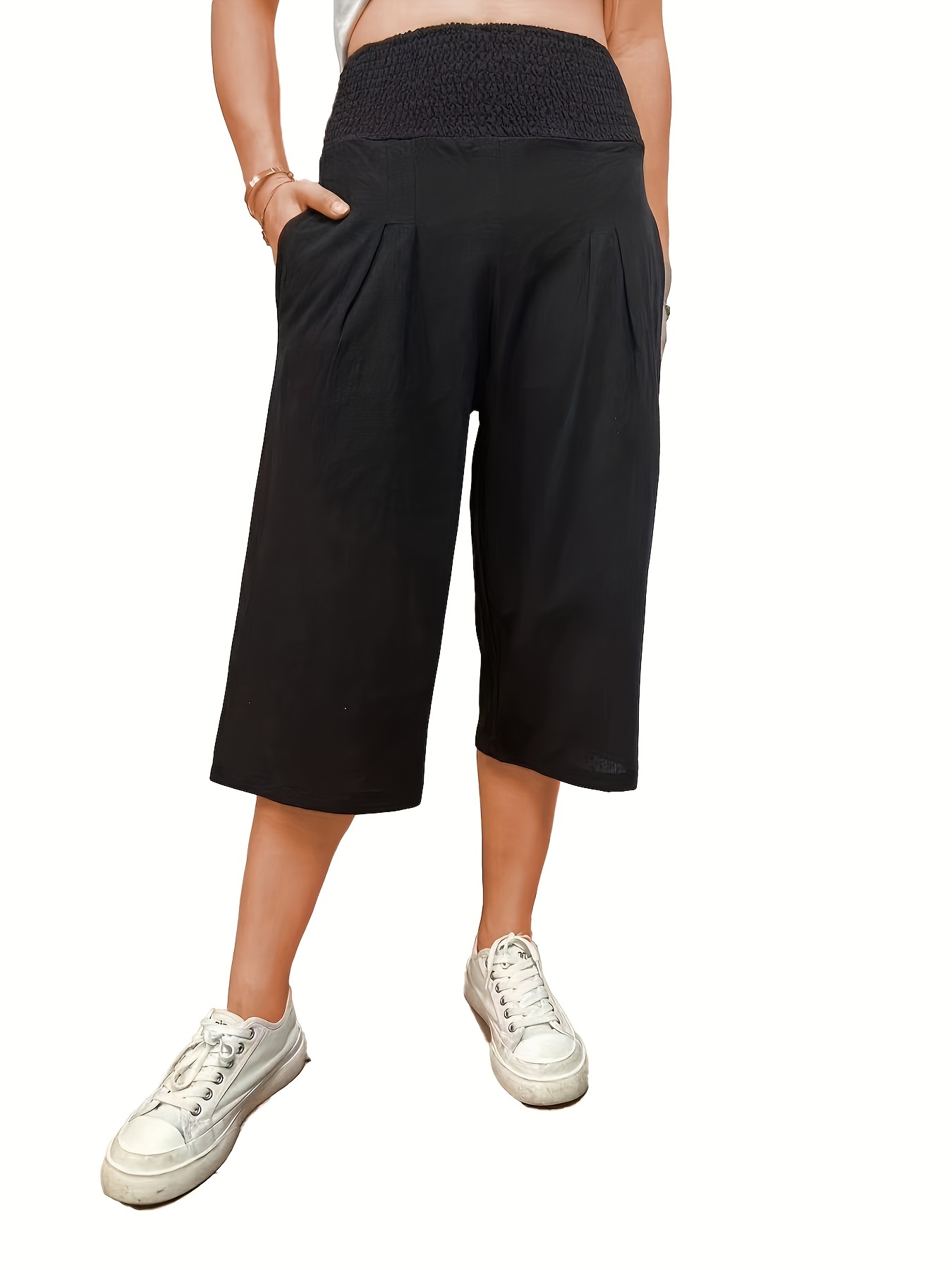 Shirred Waist Wide Leg Pants for Casual & Chic Elegance