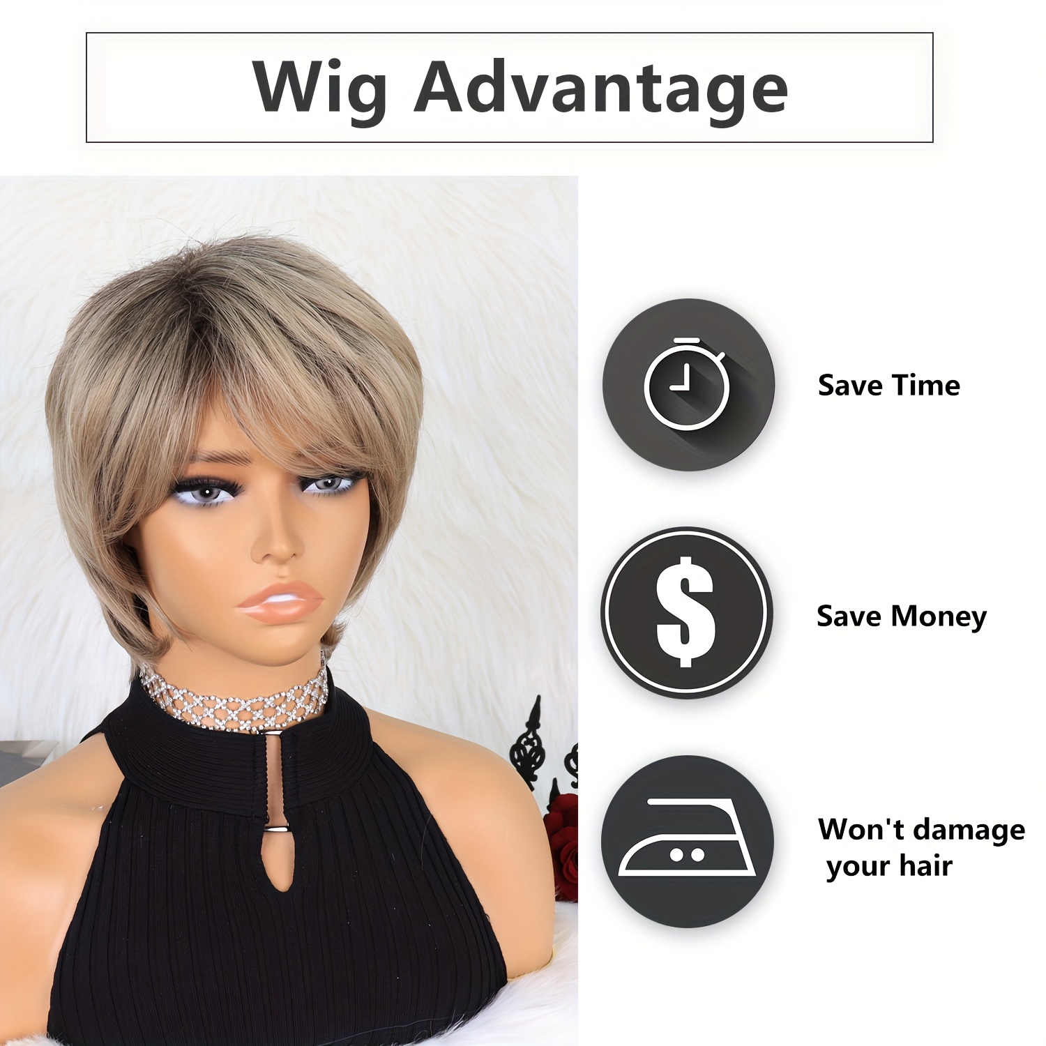 Short Pixie Cut Synthetic Wig Bangs Women Natural Straight Temu