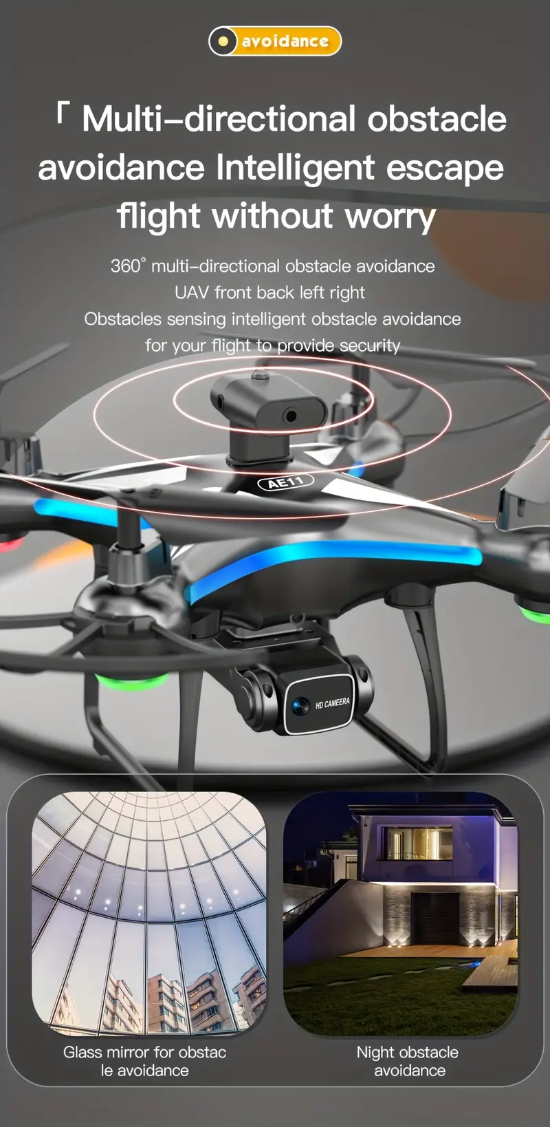 ae11 drone with hd dual camera high definition picture transfer long primary range remote control long distance quadcopter gesture to take pictures intelligent obstacle avoidance gift details 2