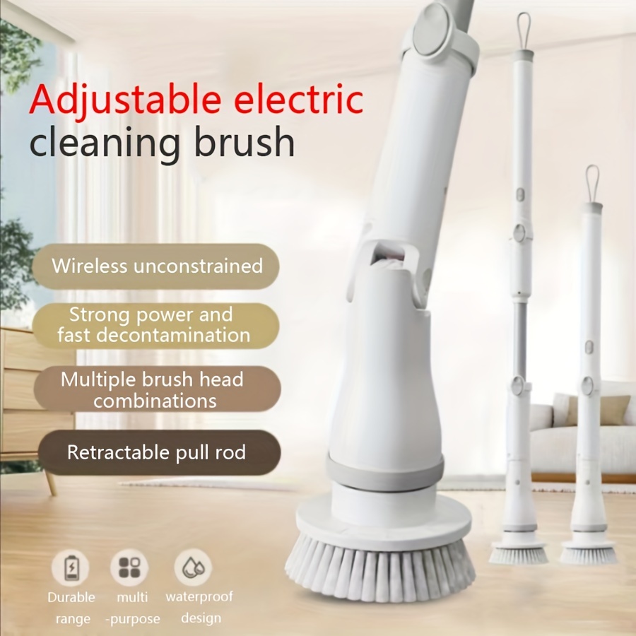 Electric Spin Scrubber, Retractable Length Cordless Cleaning Brush with 4  Replaceable Brush Heads, Equipped with 4000mAh Rechargeable Battery, Power