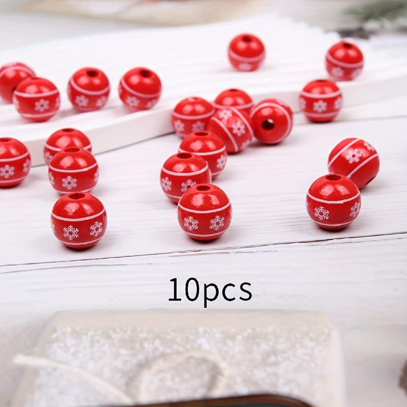 Christmas Red Snowflake Wooden Beads Scattered Wooden Beads - Temu
