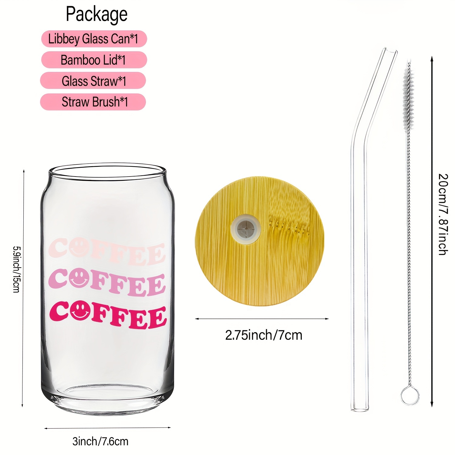 Coffee Glass Can With Bamboo Lid & Glass Straw - Enjoy Your Coffee In  Style! - Temu Japan