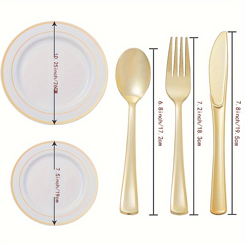 25PCS Platos De Plástico Blanco Y Dorado, 26.04cm Platos Desechables -  Platos De Cena De Alta Calidad Para Bodas, Fiestas De Año Nuevo Y  Suministros D