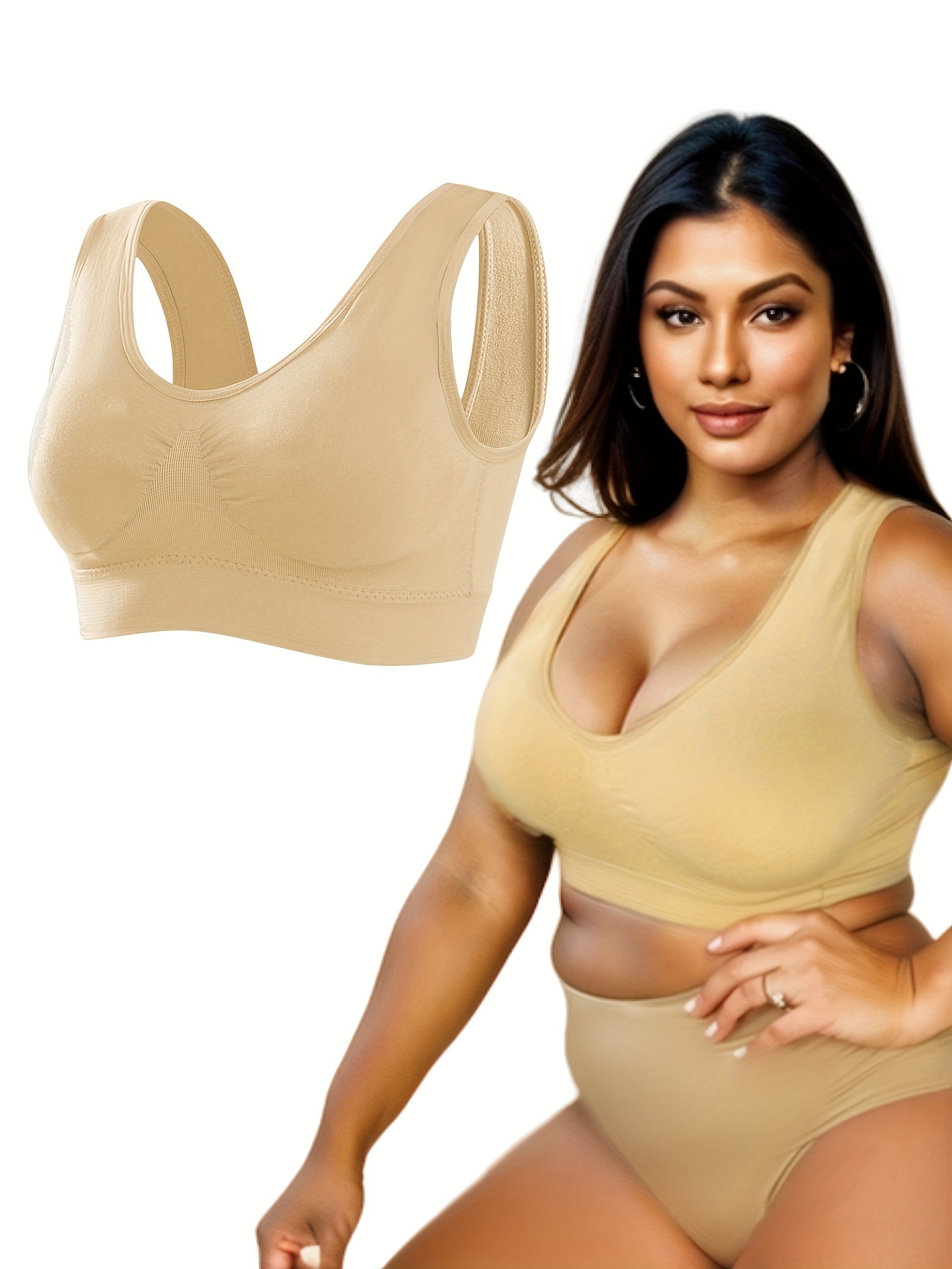 Plus Size Sports Bra Women's Plus Solid Seamless Medium - Temu