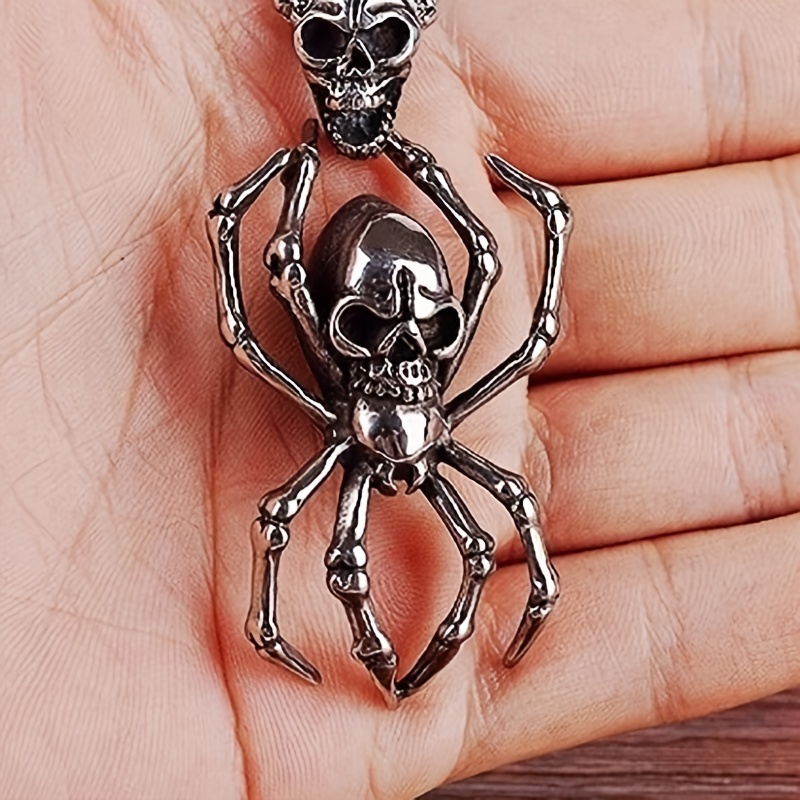 Retro Punk Spider Pendant Double Skull Necklace