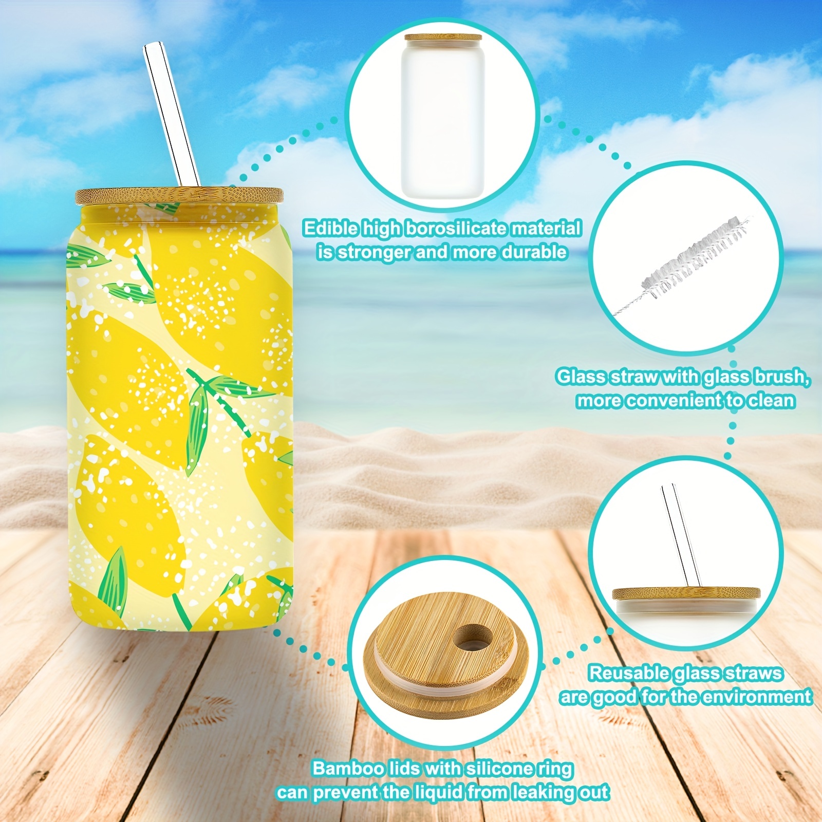 Bamboo Lid and Straw, Beer Can Glass, Iced Coffee Glass Lid, Beer