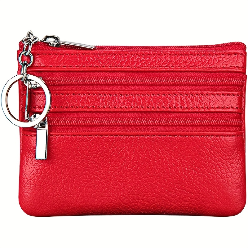 Solid Zipper Coin Purse, Women's Stylish Small Card Holder With Keychain  Cute Storage Bag For Lipstick - Temu