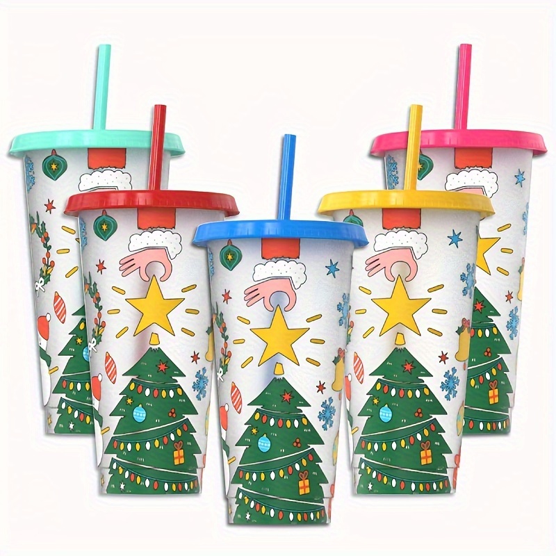 710ml Christmas Color Changing Cups with Lids and Straws