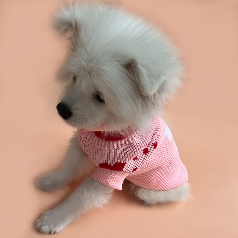 small dog knit sweater with heart and bone design acrylic pul r