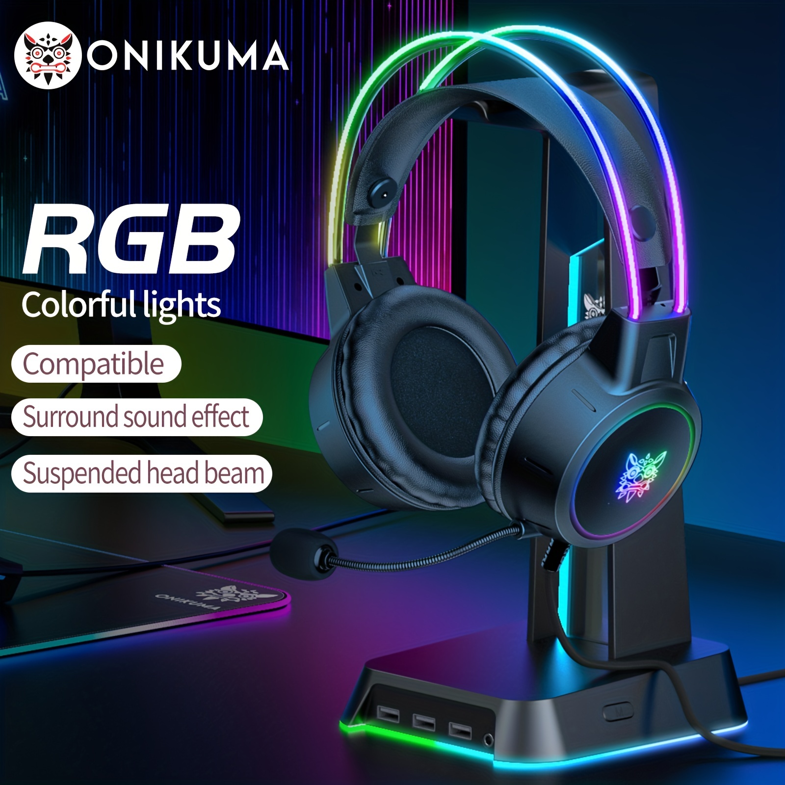 

Onikuma Gaming Headset: Rgb Aluminum Frame, Surround Sound, Compatible With Pc & Mobile - Get Superior Audio Quality Now!