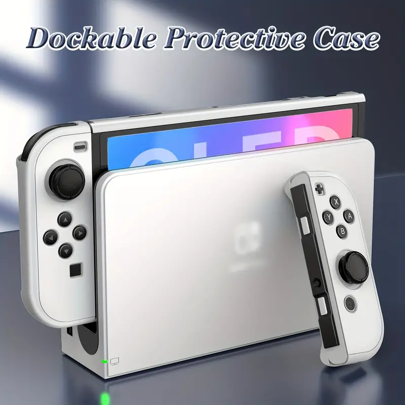 for switch oled case for nintendo switch oled model dockable pc protective cover case for switch oled model with comfortable joy con grip case and 6 thumb stick caps details 3