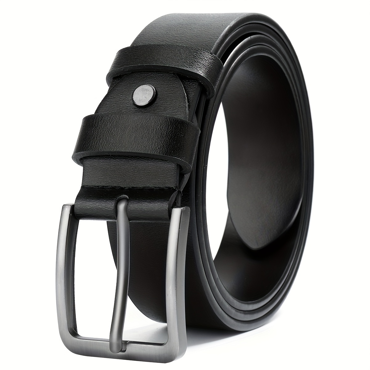 

1pc Pin Buckle Leather Belt, Men's Cowhide Leather Waist Belt With Large 3.8cm Wide Fashion Buckle