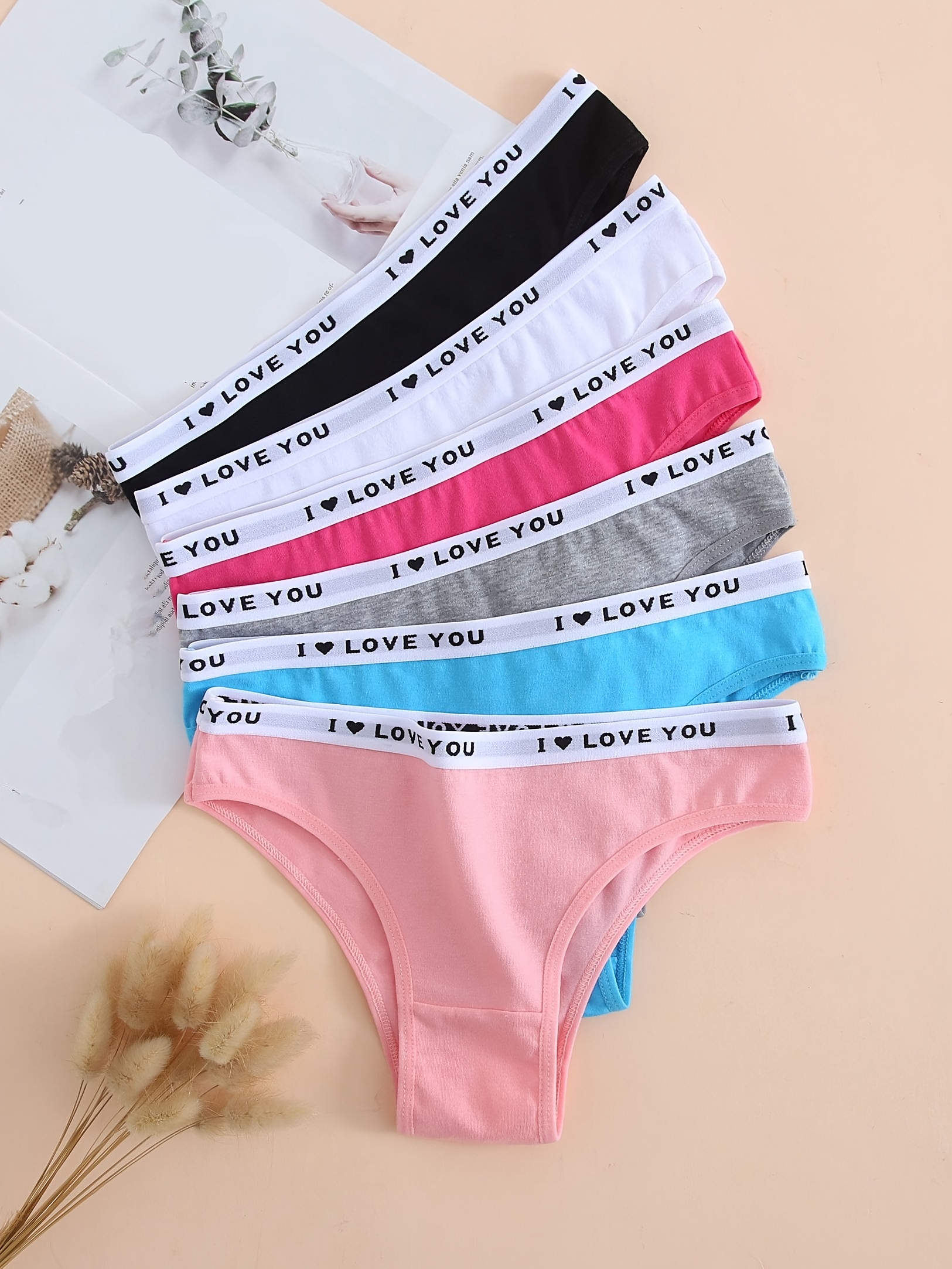 Women's Solid Letter Waist Bikini Panties Breathable Medium - Temu Canada
