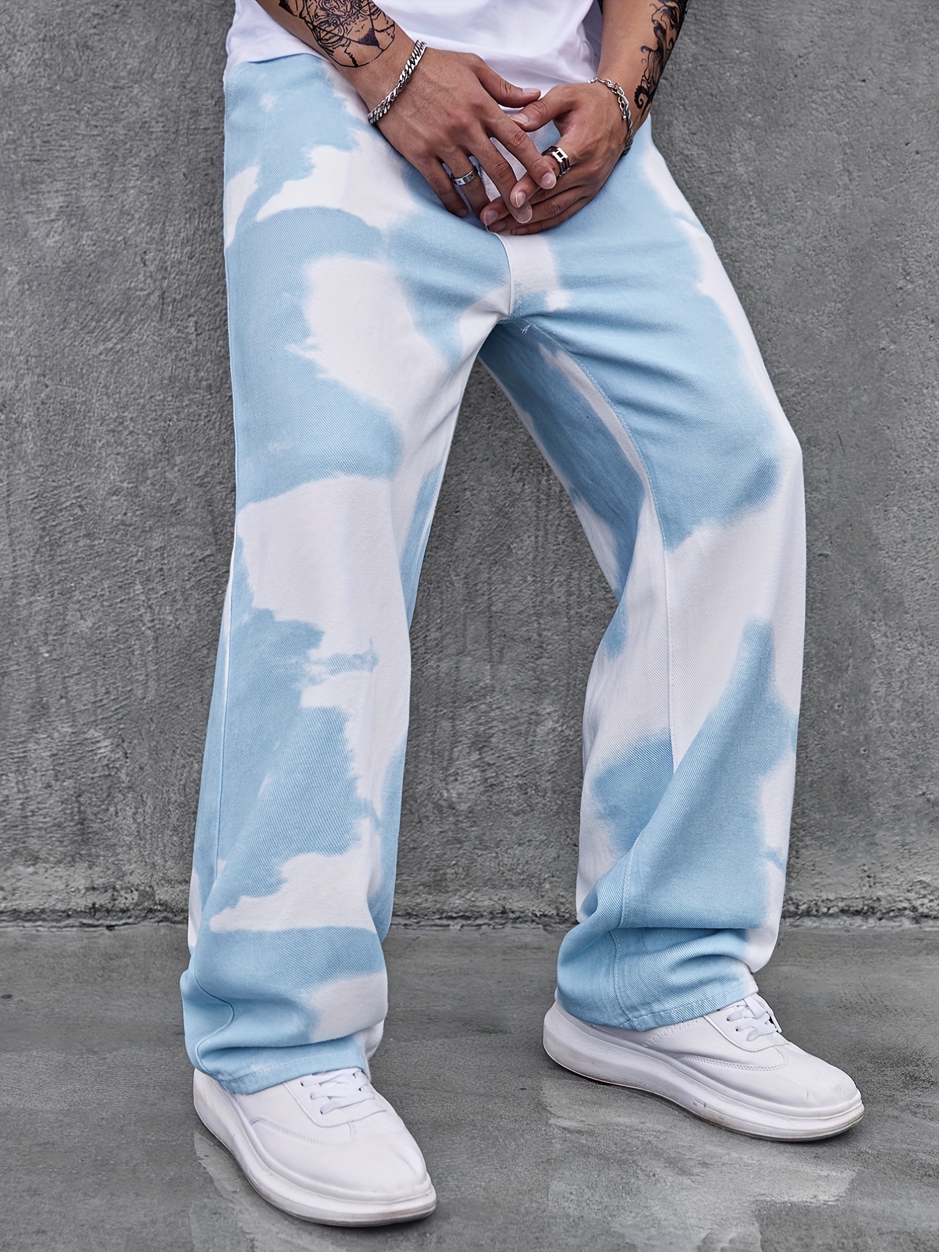 Loose Fit Mopping Jeans Mens Casual Street Style Tie Dye Denim Pants For  All Seasons, 90 Days Buyer Protection
