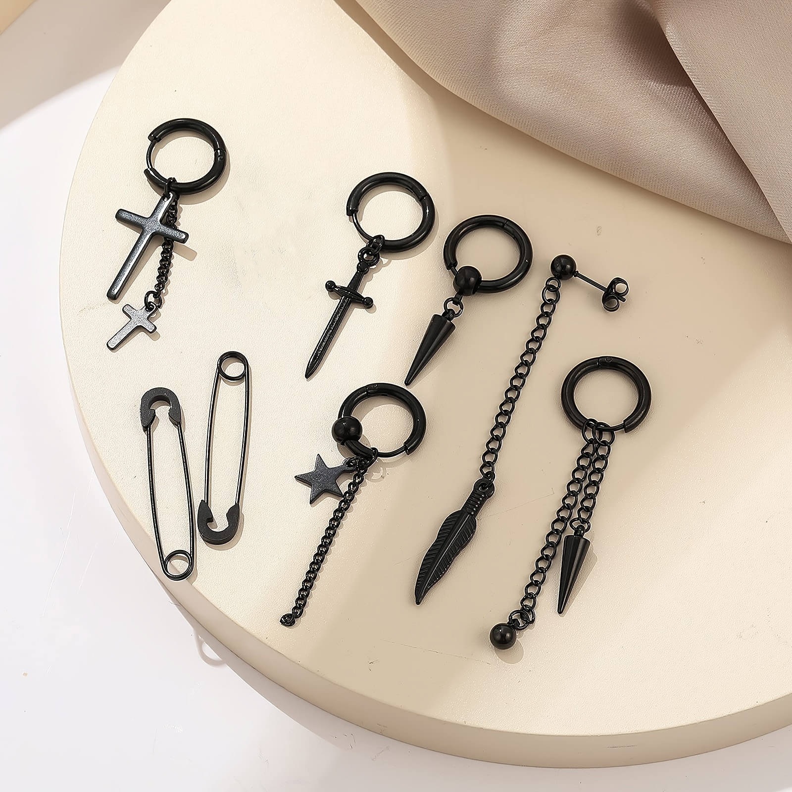 Men's Cross Dangle Earrings Set