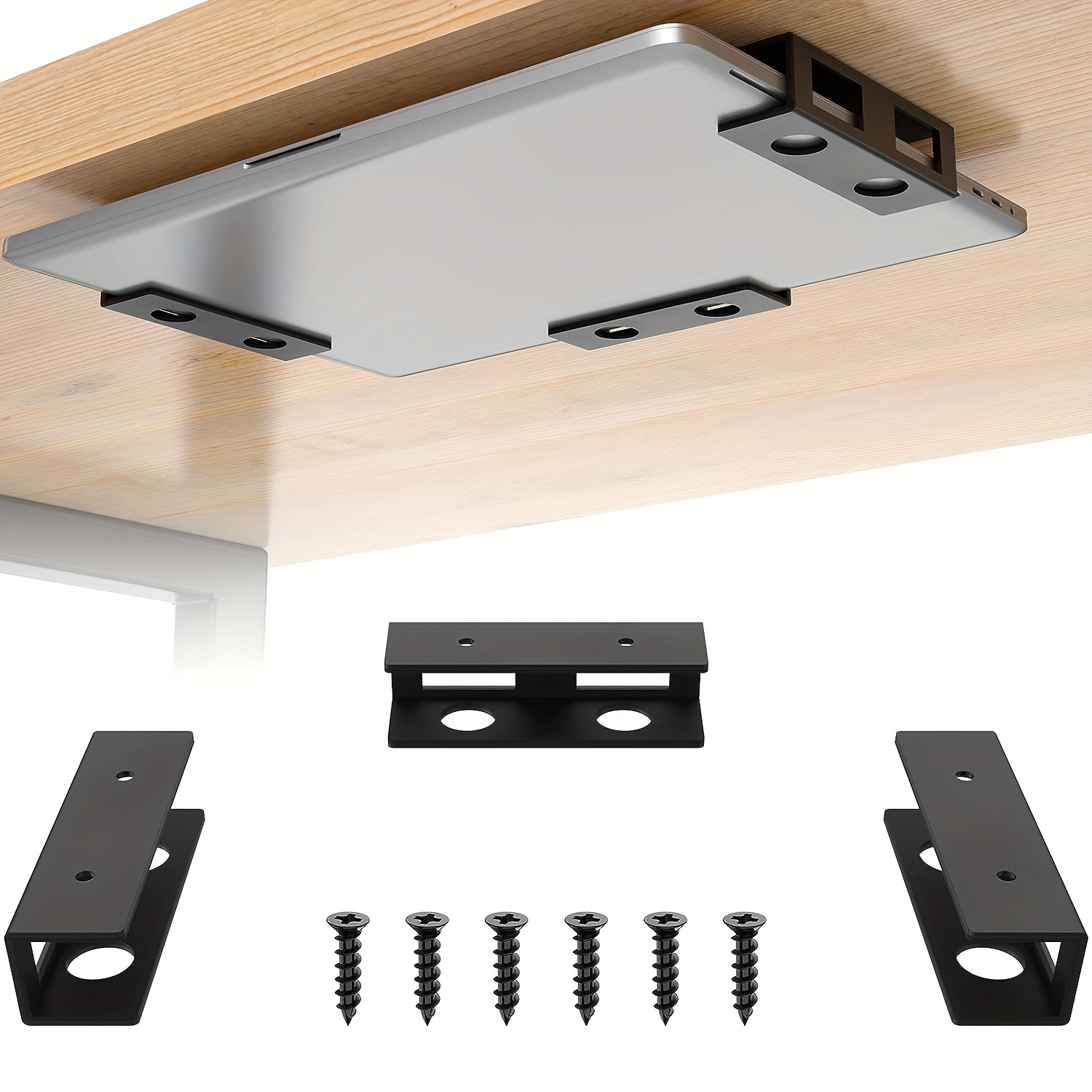 

Black Under Desk Laptop Holder Mount With Screw,under Desk Laptop Mount Bracket,add On Under Table Laptop/keyboard Storage(3pcs)