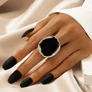 chic ring irregular black plate design silvery or golden make your call match daily outfits party accessory special decor for female details 1