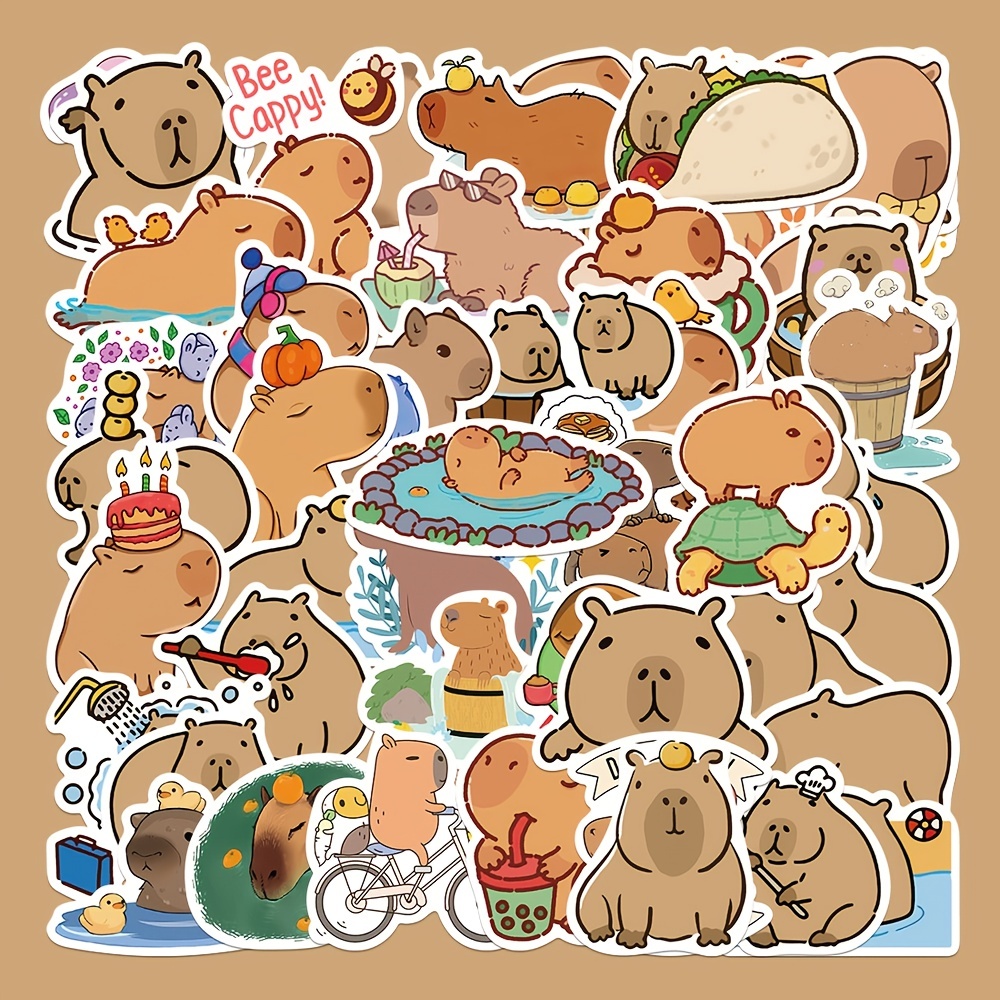 50 Stück Cartoon Capybara Doodle Aufkleber, Tiere, Kinderaufkleber