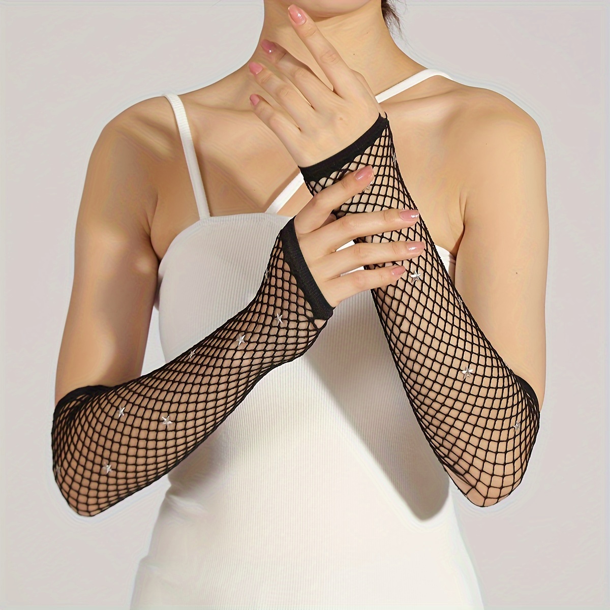 Chunky Net Fishnet Elastic Gloves Sexy Long Gloves Punk Half - Temu