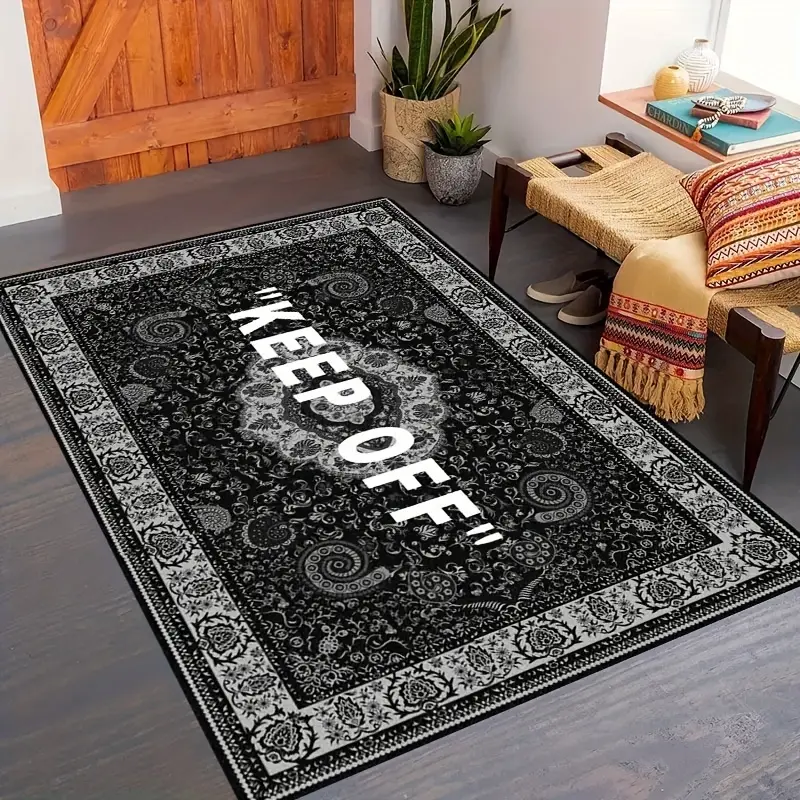 keep Off Black And White Non slip Resistant Rug Drawing - Temu