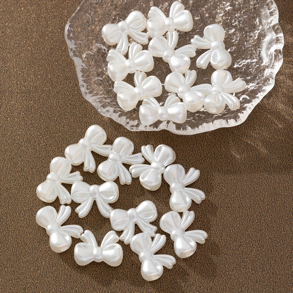 

20pcs Cute Exquisite Pearl White 3d Bow Shape Flat Back Acrylic Loose Beads Charms For Diy Crafting Jewelry Accessory Making Supplies