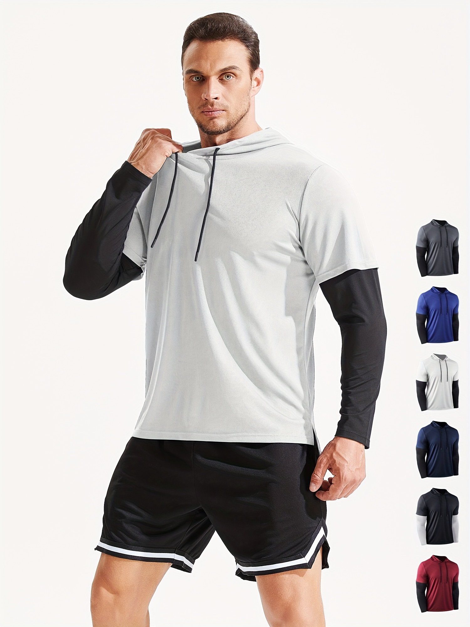 Men's Two piece Hooded Shirt Active Quick Dry Slightly - Temu