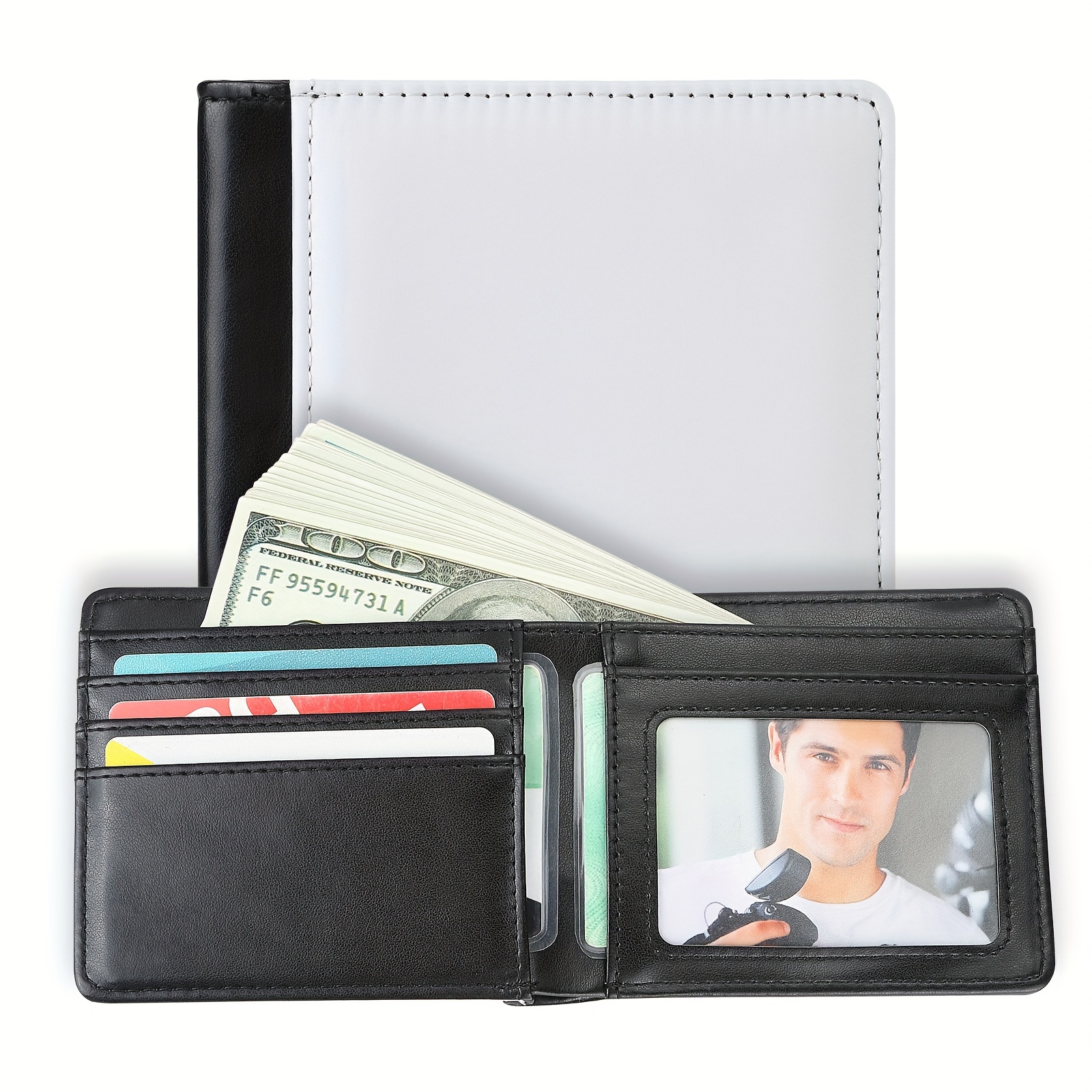 1pc Men's Sublimation Blank Wallet, Portable PU Leather Compact Wallet with Card Window, Foldable Single Sided Sublimation Wallet for Lover Father
