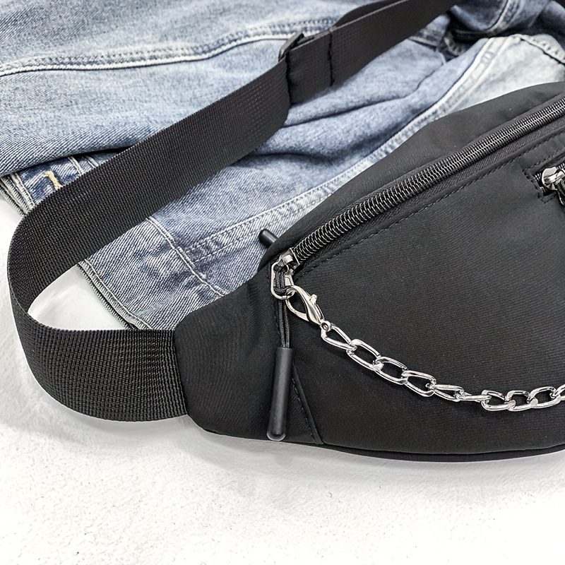 Chain Decor Fanny Pack Nylon Crossbody Bag