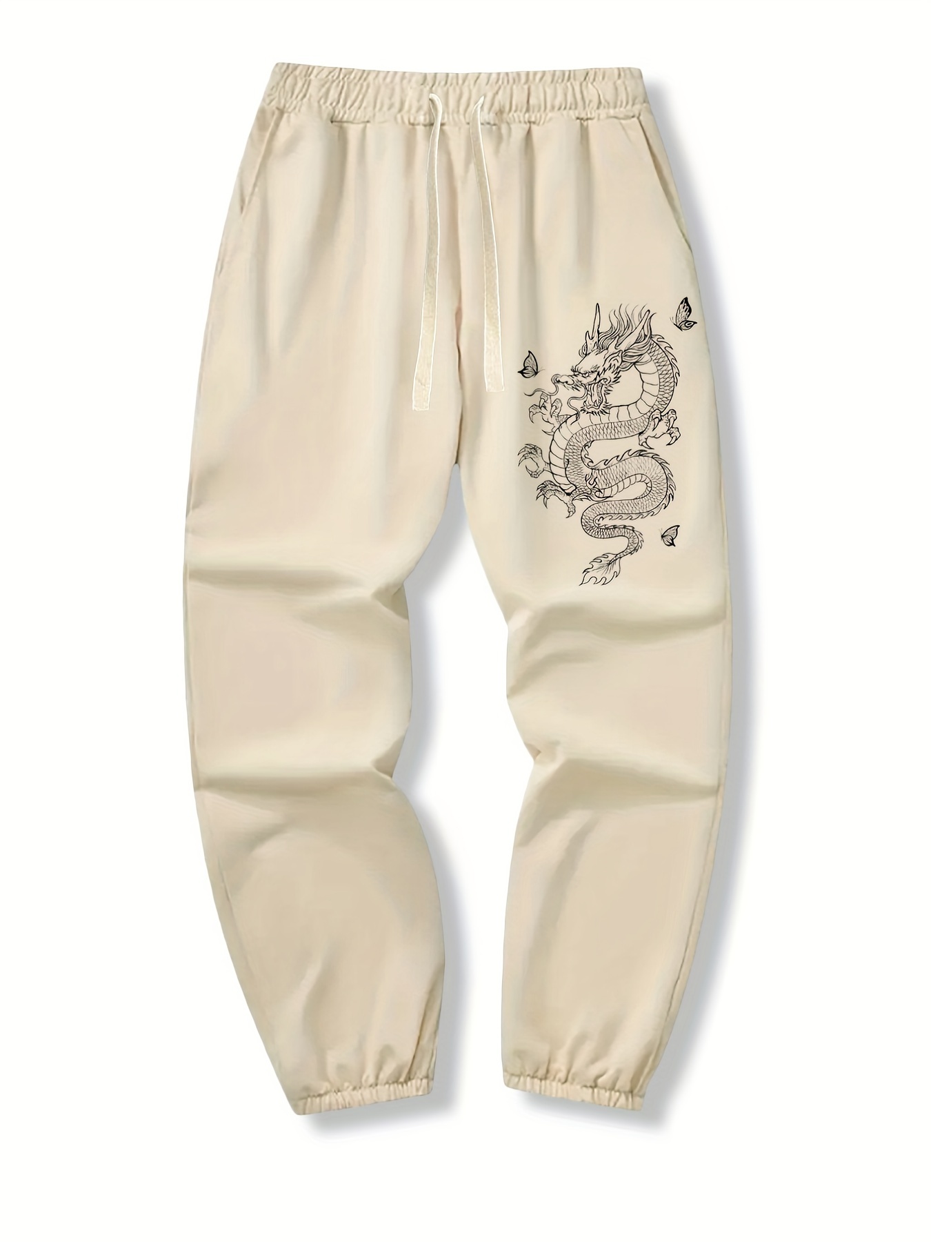 Dragon Print Drawstring Sweatpants Loose Fit Pants Men's - Temu United  Kingdom