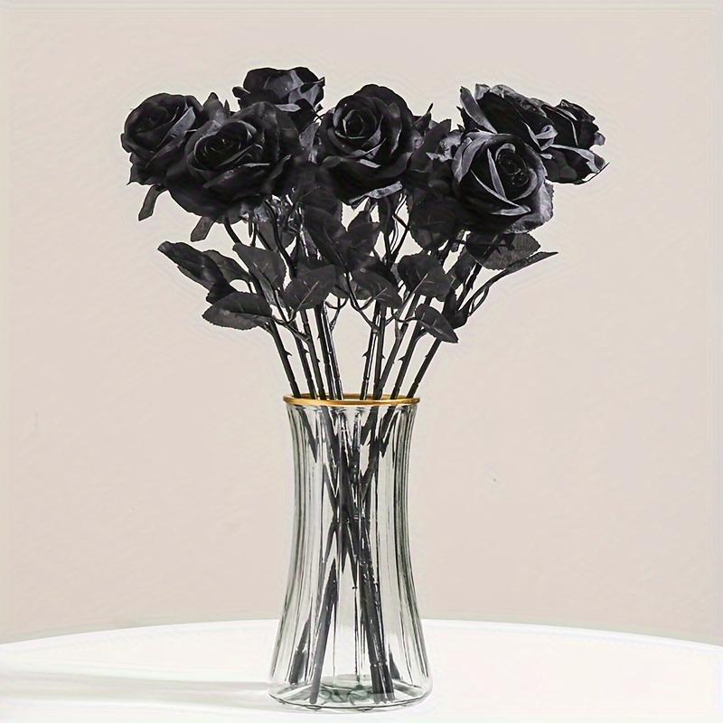 Artificial Roses Stem Fake Black Flowers Stem Plastic Rose - Temu