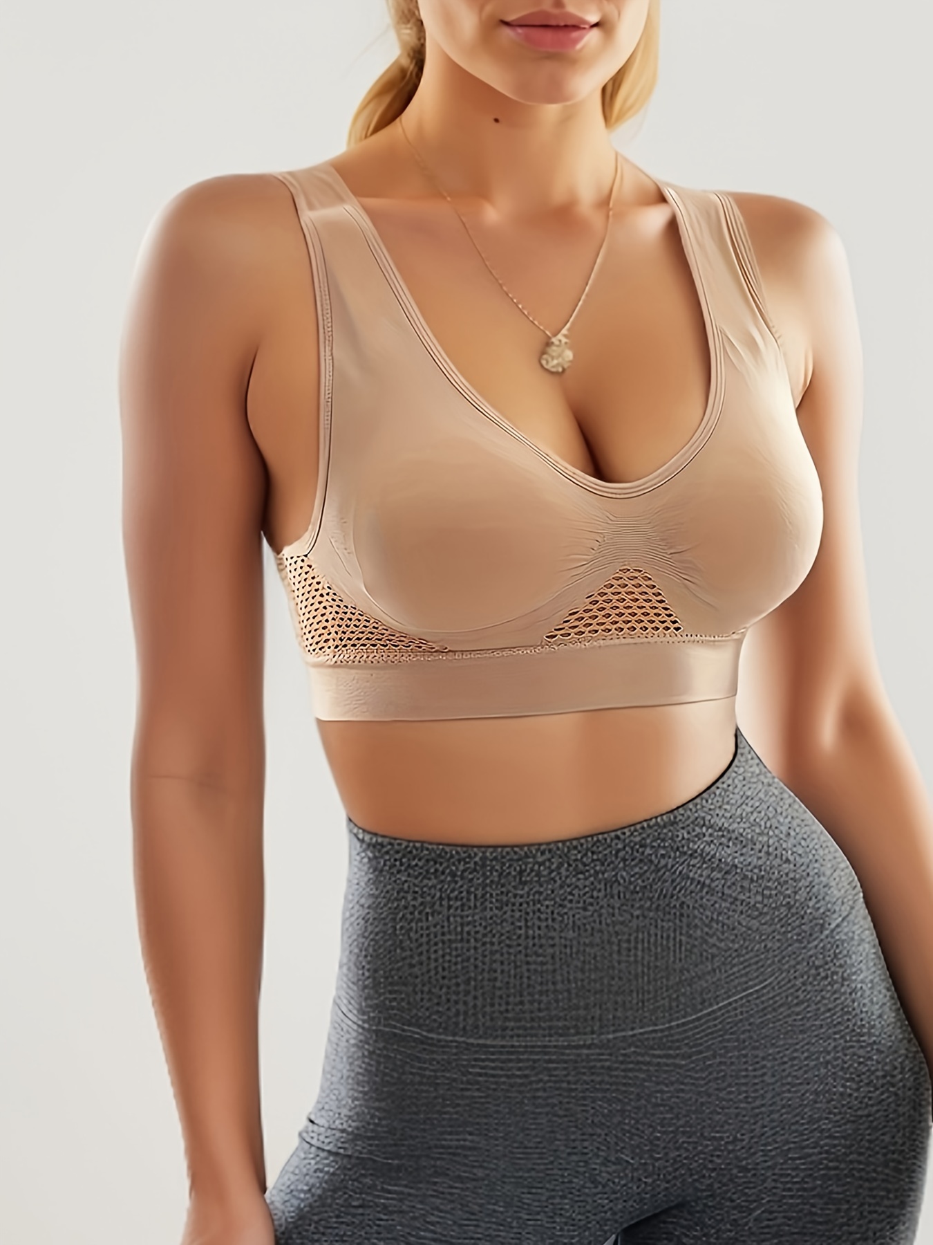 Solid Color Hollow Wirefree Sports Bra Breathable Soft Yoga - Temu