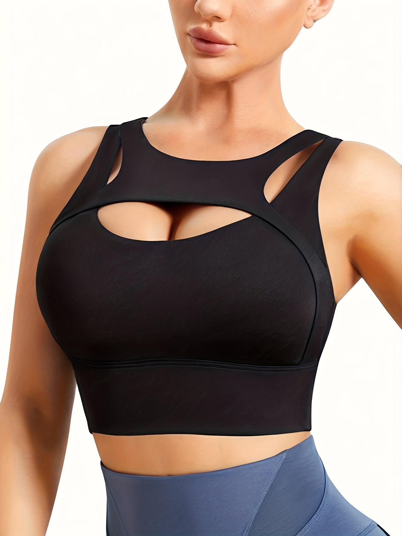 Halter Gym Sports Bra for Women Yoga Cropped Ribbed Solid Push Up Scoop  Neck Sports Bras Running High Impact Tank Top : : Clothing, Shoes  
