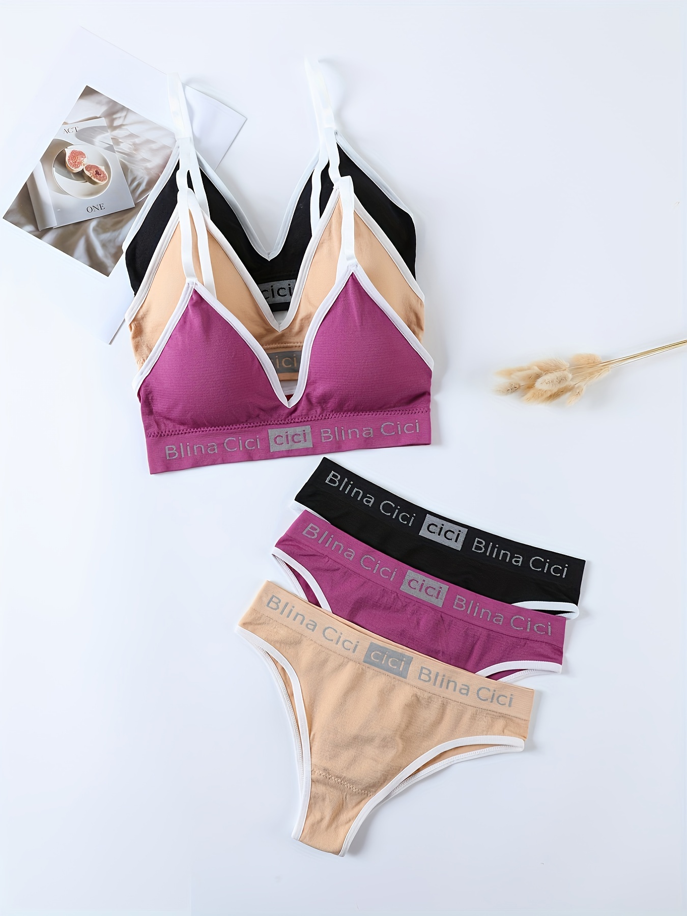 Solid Seamless Bra & Panties, Wireless Push Up Bra & Panty Lingerie Set,  Women's Lingerie & Underwear