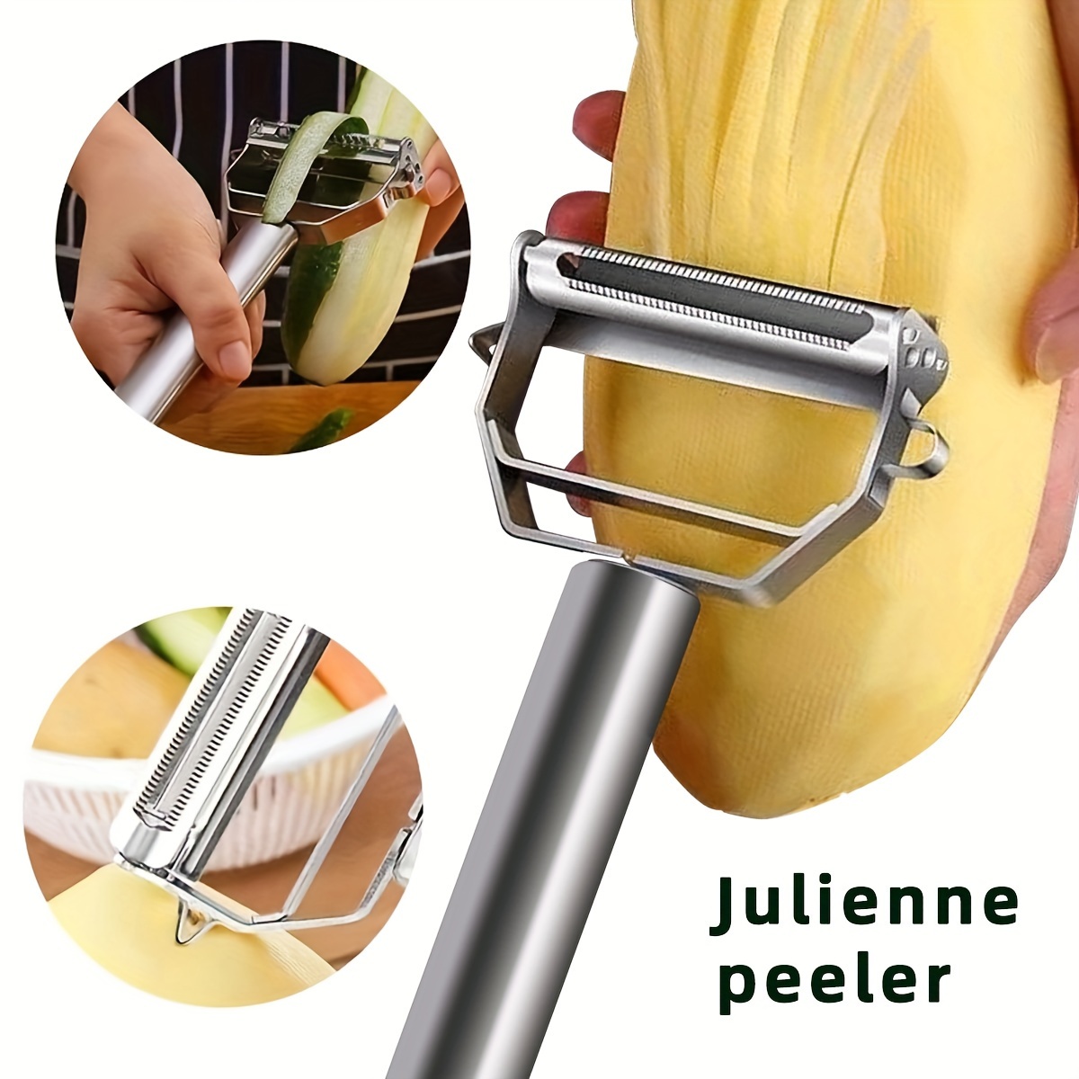

1pc 2 In 1 Julienne Slicer Peeler, Y-peeler, Stainless Steel Sharp Serrate Blade Vegetable & Fruit Peeler, Competent Peeling Back Or Forth, Kitchen Utensils