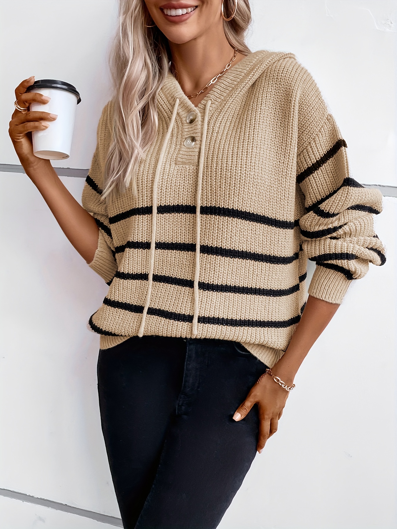 Casual striped hooded sweater sale