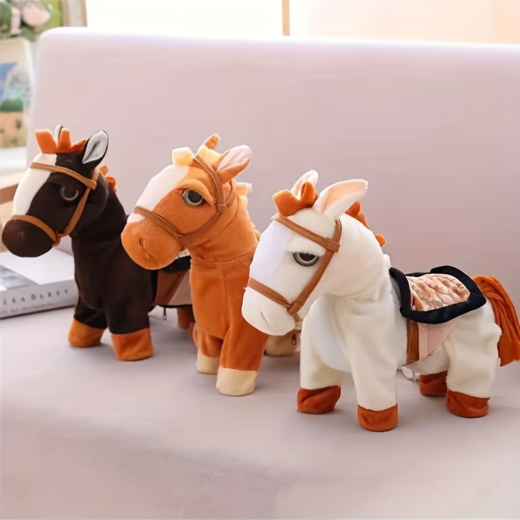 1pc simulation horse electric plush leash will sing walking horse fun doll without battery living room entrance bookshelf wine cabinet tv cabinet decoration