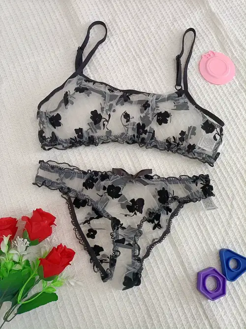 Floral Embroidery Lingerie - Temu