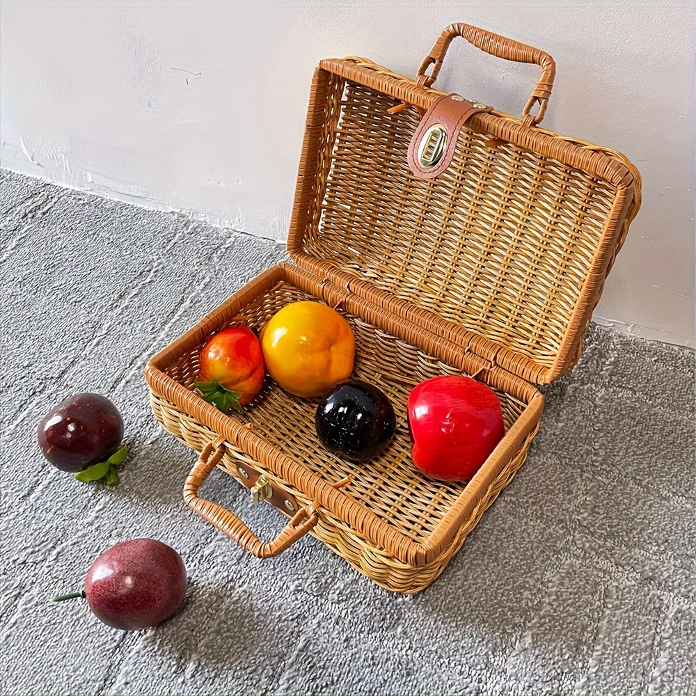 Imitation Rattan Basket Gift Empty Heart Woven Picnic Cheap Easter Candy  Baskets Storage Wine Egg for Gathering Wedding