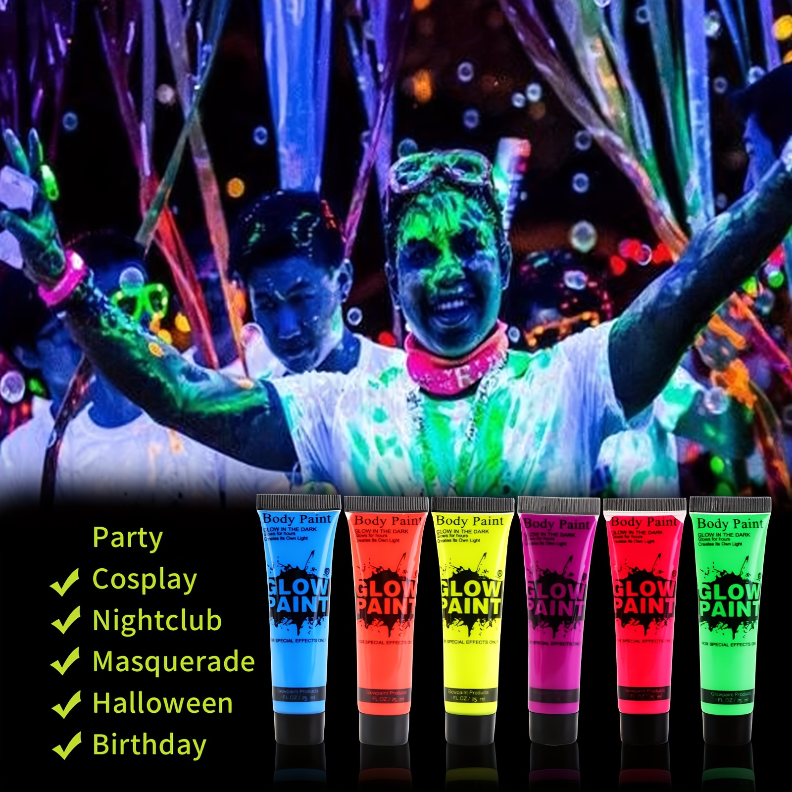 Uv Body Paint Set, 8 Colors 10ml/0.34oz Neon Fluorescent Blacklight  Reactive Uv Glow Safe & Non-toxic Body Paint For Clothing, Makeup,  Clubbing, Festival Party