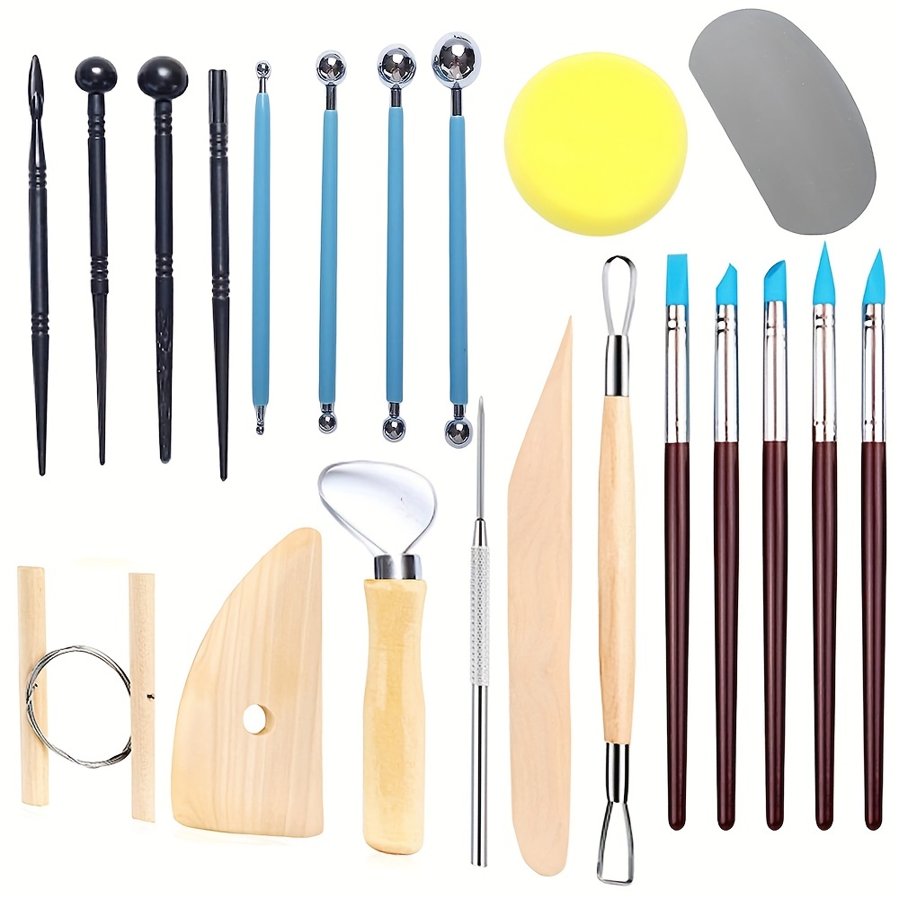 Pottery Tool Kit, 25pcs Polymer Clay Tools, Modeling Clay Sculpting Tools  Kit, Ceramics Tools, Trimming, Embossing Pattern, Smooth Wooden Handles