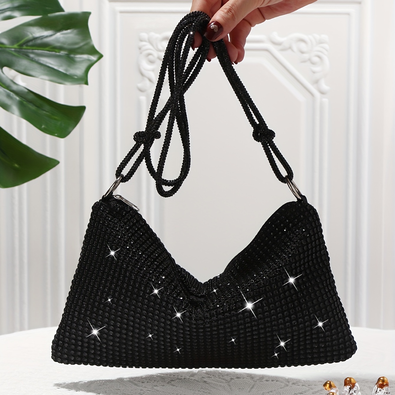 Rhinestone Glitter Bag Woven Strap